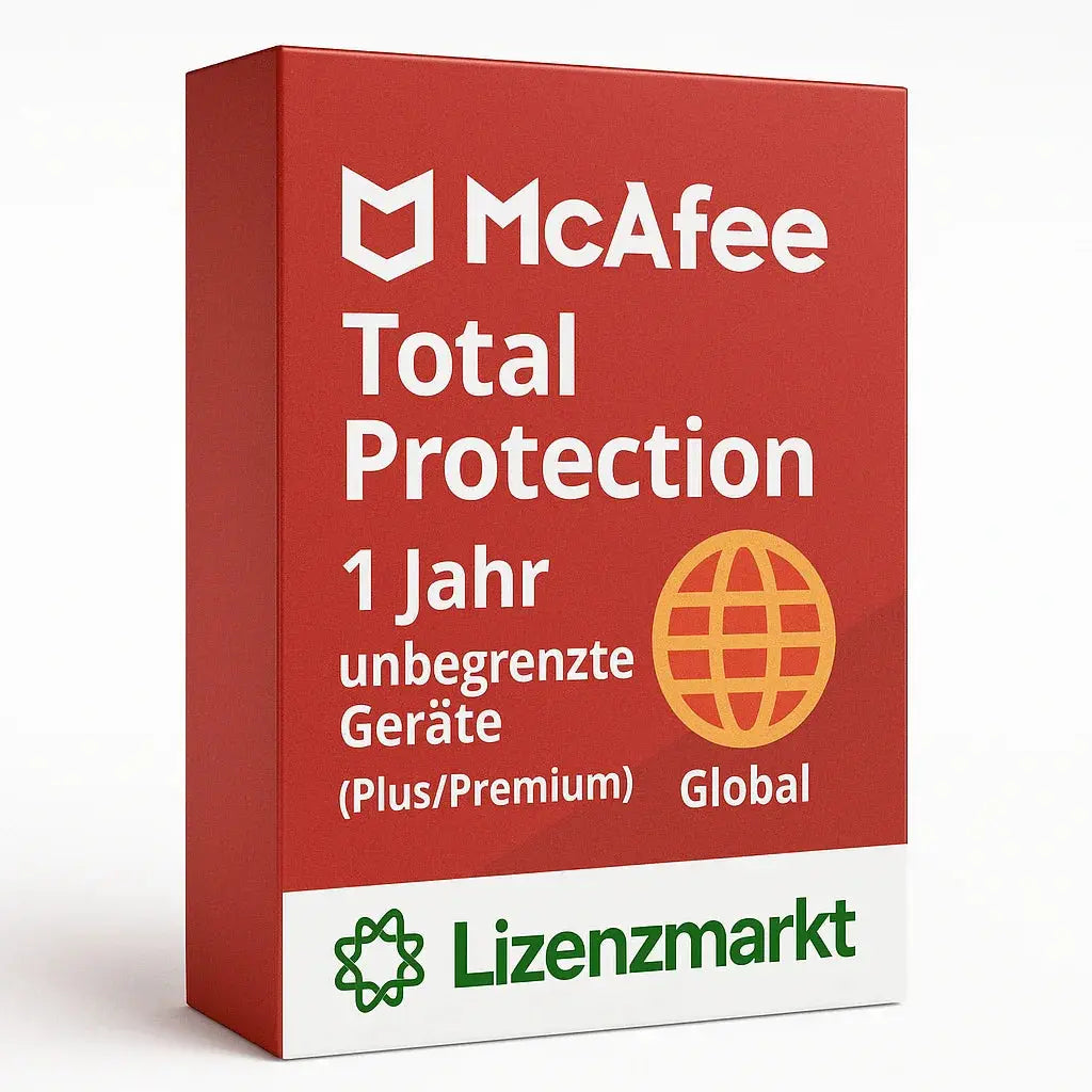 McAfee Total Protection – 1 Jahr / unbegrenzte Geräte (Plus / Premium, Global) Lizenzmarkt