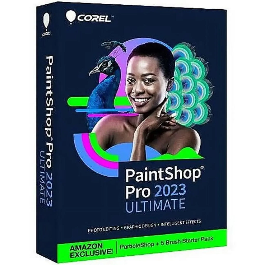 Corel PaintShop Pro Ultimate 2023 software box with vibrant design; powerful photo and graphic editing tools for creatives and professionals.