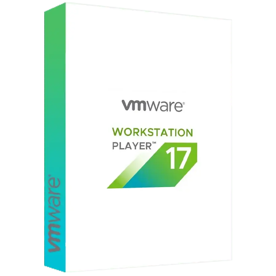 VMware Workstation Player 17 software box for Windows virtualization.