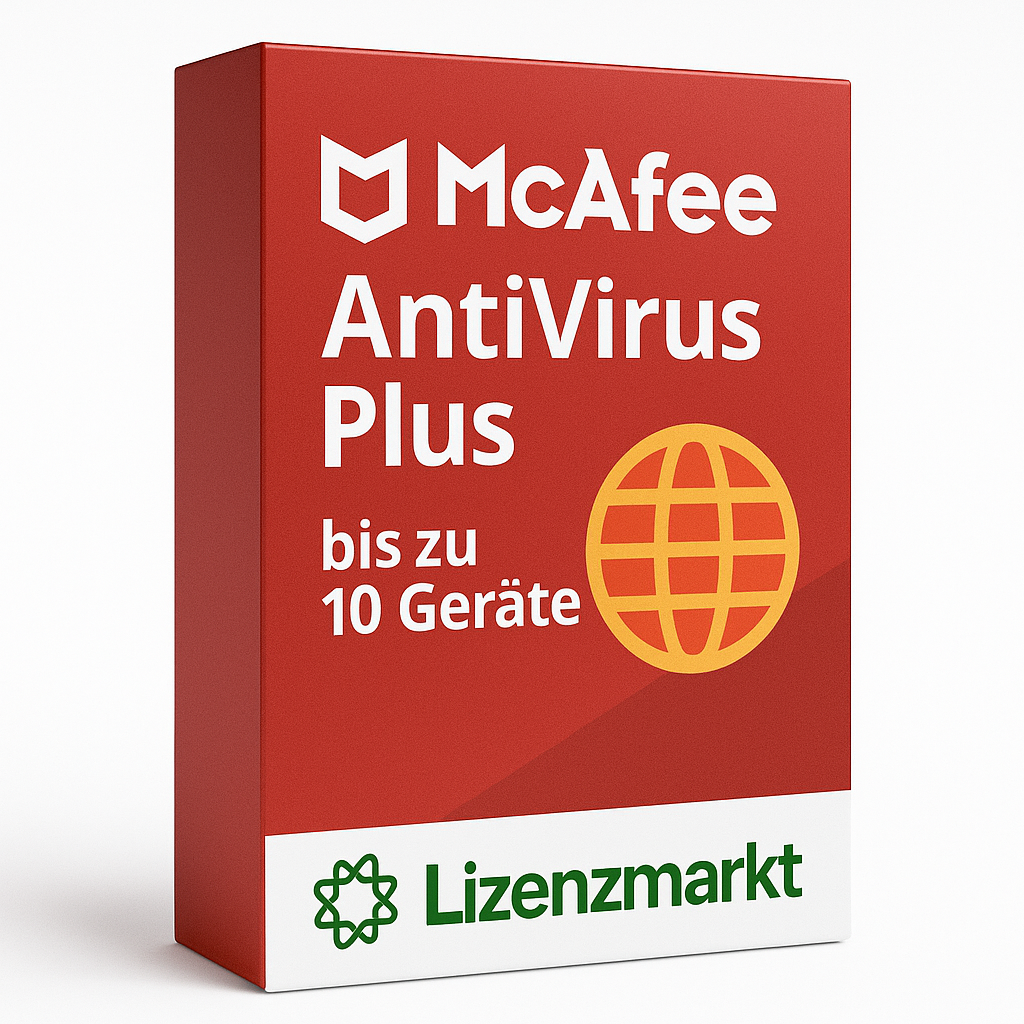 McAfee AntiVirus Plus – 1 Jahr / bis zu 10 Geräte (Global)