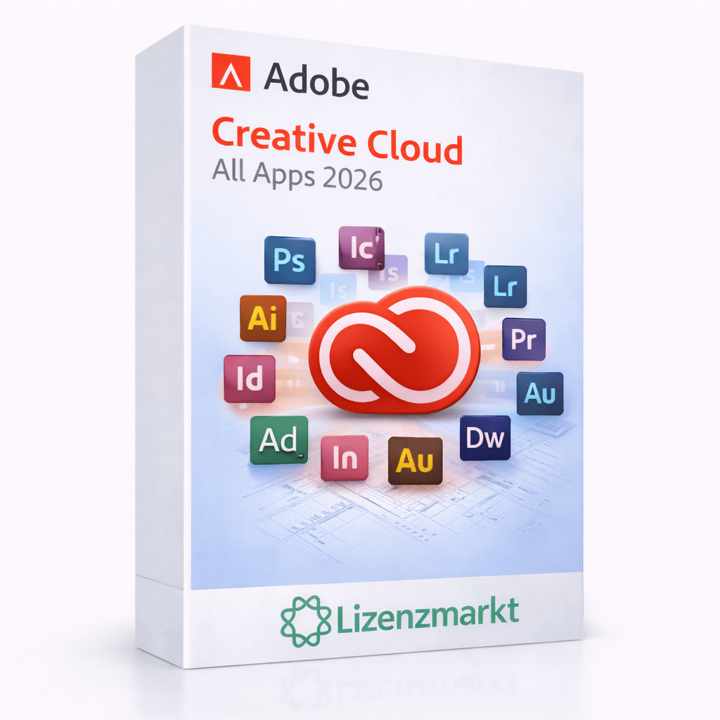 Adobe Creative Cloud – All Apps 2026 (1 Jahr, 2 Geräte) - lizenzmarkt.netGrafik - &amp; Designsoftwar