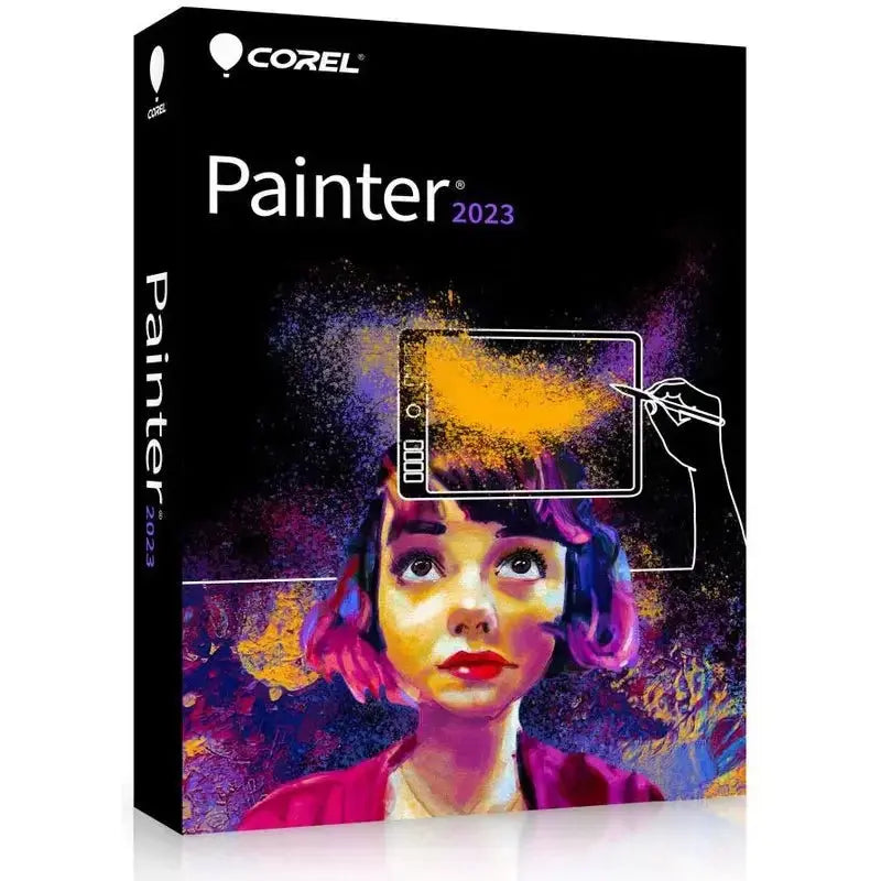 Corel Painter 2023 software box with artistic digital illustration.