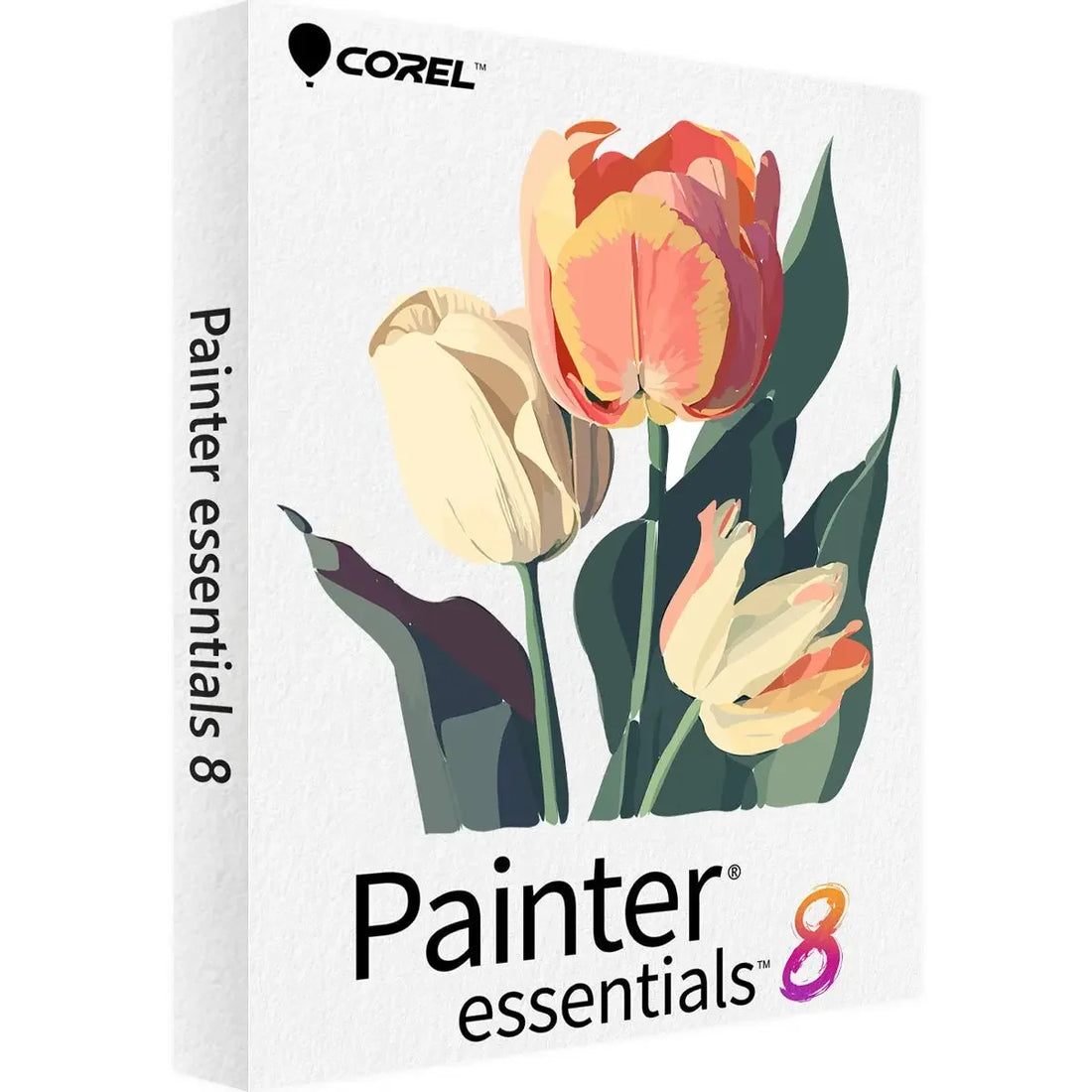Corel Painter Essentials 8 software box with floral artwork on the cover.