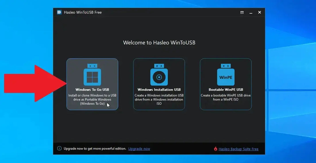 Software interface of Hasleo WinToGo Enterprise for creating portable Windows systems on USB drives.